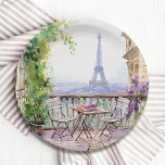 Watercolor Eiffel Tower Paris French Cafe Paper Plate<br><div class="desc">Watercolor Eiffel Tower Paris French Cafe Paper Party Plates features a watercolor french cafe seating area with Paris and the Eiffel Tower in the background. Created by Evco Studio www.zazzle.com/store/evcostudio</div>