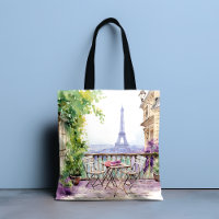 Watercolor Eiffel Tower Paris French Cafe