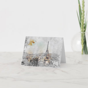 Watercolor Eiffel Tower Paris Thank You Card 