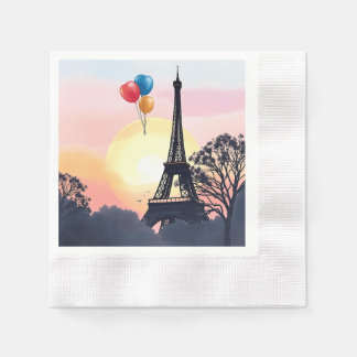 Watercolor Eiffel Tower with Balloons Napkin