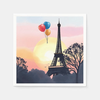 Watercolor Eiffel Tower with Balloons Napkin