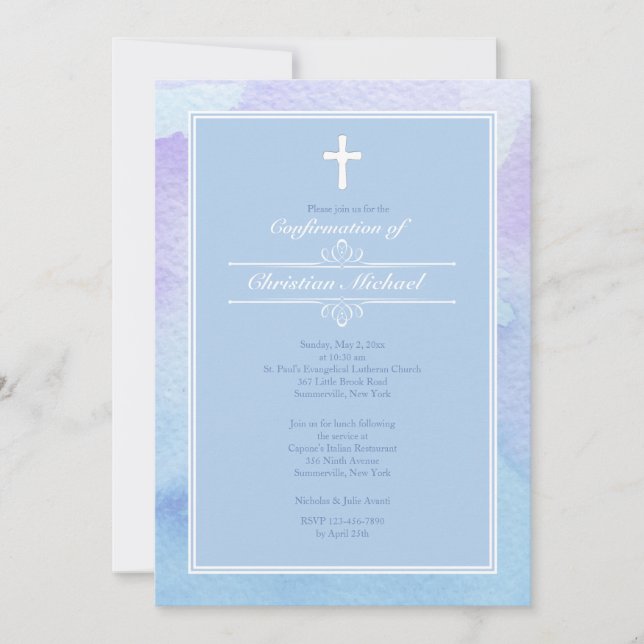 Watercolor Elegance Blue Invitation (Front)