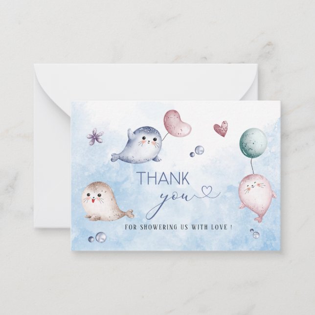 Watercolor Elegant Baby Seal baby shower thank you Card (Front)