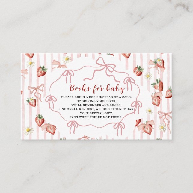 Watercolor elegant  baby shower  strawberry daisy  enclosure card (Front)
