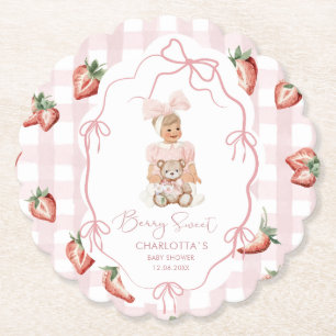Watercolor elegant Berry Sweet girl strawberry bi Paper Coaster