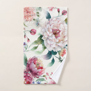Watercolor elegant bloom asian floral pattern hand towel