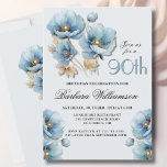 Watercolor Elegant Blue Gold Floral 90th Birthday Invitation<br><div class="desc">Start this special 90th birthday celebration in a elegant style with this beautiful watercolor invitation with colourful yet gentle blue poppies. All of the text can be personalized for your party including the guest of honour's age. If you have any special requests or require design assistance, just send a chat...</div>