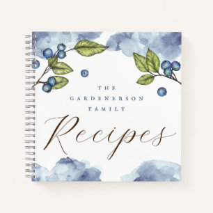 Watercolor Elegant Blueberries Recipe Notebook
