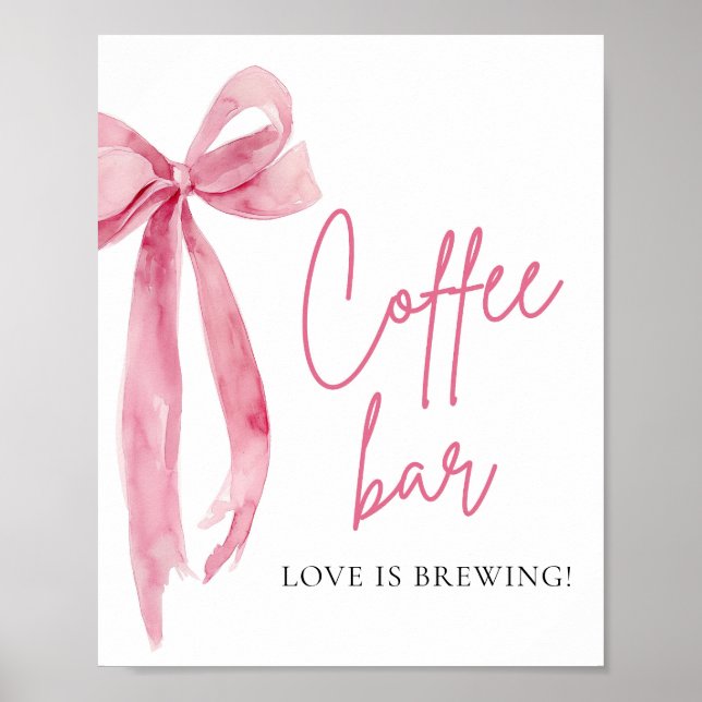 Watercolor Elegant Blush Pink Bow Coffee Bar Sign (Front)
