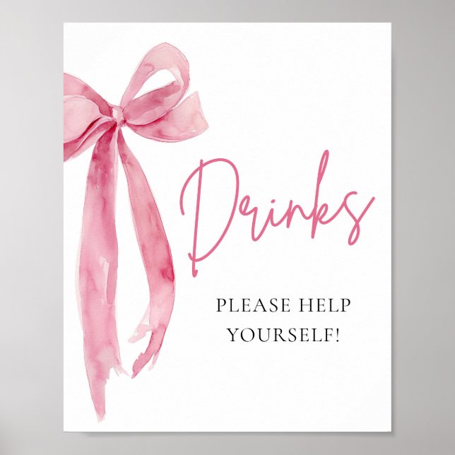 Watercolor Elegant Blush Pink Bow Drinks Sign (Front)