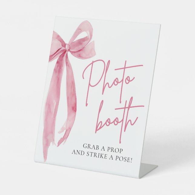 Watercolor Elegant Blush Pink Bow Photo Booth Sign (Front)