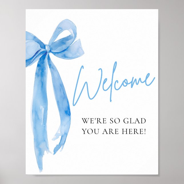 Watercolor Elegant Blush Pink Bow Welcome Sign (Front)