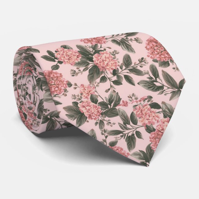 Watercolor Elegant Blush Pink Gum Eucalyptus       Tie (Rolled)