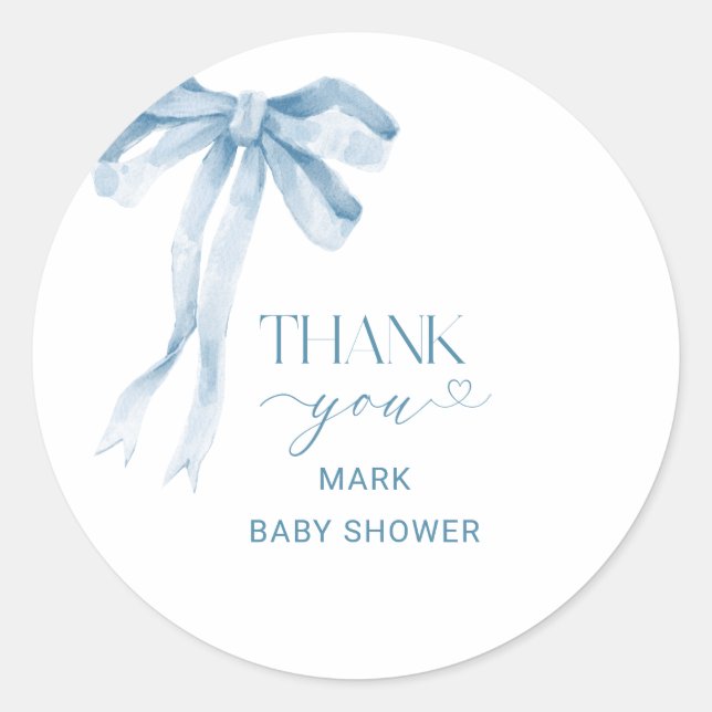 Watercolor Elegant Bow Ribbon  Baby ShowerSticker Classic Round Sticker (Front)