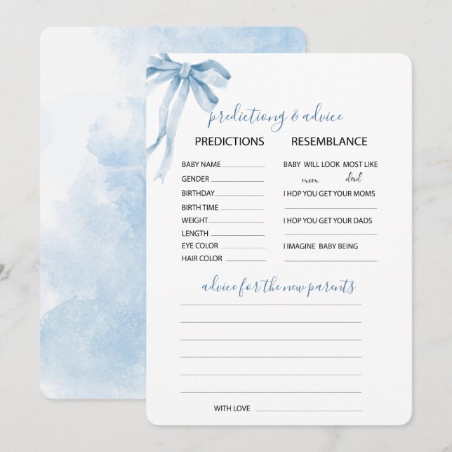 Watercolor Elegant Bow Ribbon Blue Predictiong Adv Invitation (Front/Back)