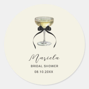 Watercolor Elegant Champagne coupe black bow Brida Classic Round Sticker