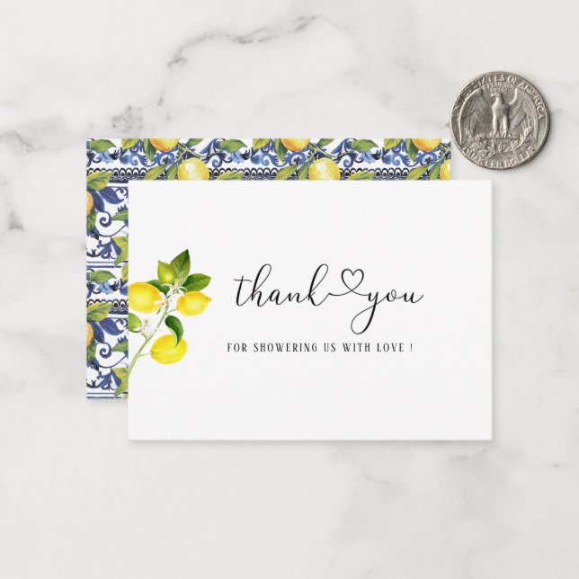 Watercolor Elegant Citrus Lemon baby shower thank  Card (Front/Back In Situ)
