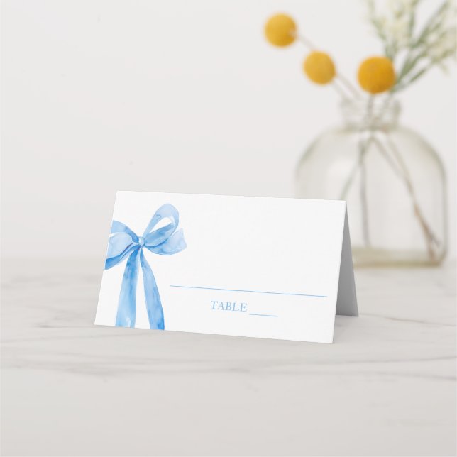 Watercolor Elegant Coquette Blue Bow Place Card (Front)