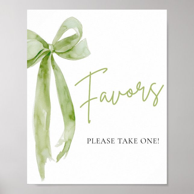 Watercolor Elegant Coquette Green Bow Favours Sign (Front)