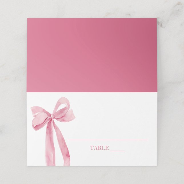 Watercolor Elegant Cute Blush Pink Bow Place Card (Outside Unfolded)