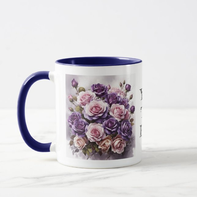 Watercolor Elegant Dark Violet Roses Flower Mug (Left)