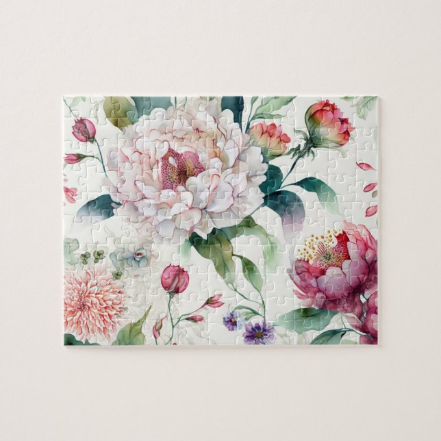 Watercolor elegant delicate asian floral pattern jigsaw puzzle (Horizontal)