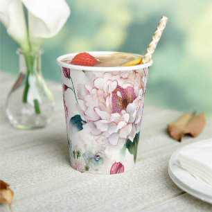 Watercolor elegant delicate asian floral pattern paper cups