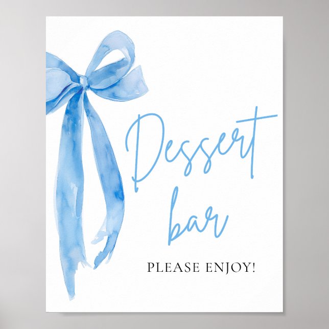 Watercolor Elegant Dusty Blue Bow Dessert Bar Sign (Front)