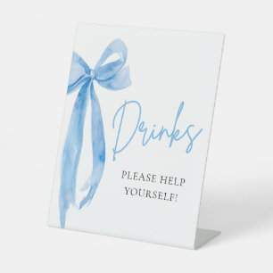 Watercolor Elegant Dusty Blue Bow Drinks Sign