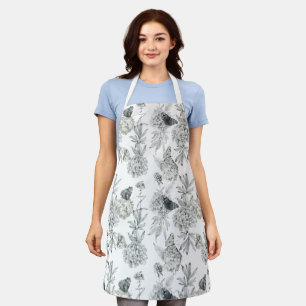 Watercolor Elegant Floral Gray Hydrangea  Apron