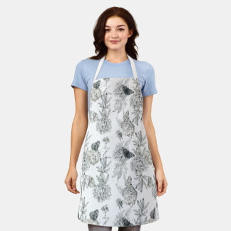 Watercolor Elegant Floral Grey Hydrangea  Apron