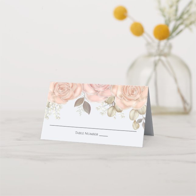 Watercolor Elegant Floral Rose Gold Greenery Place Card (Front)