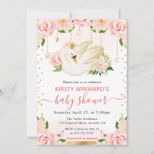 Watercolor Elegant Floral Swan Baby Shower Invitation