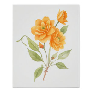 Watercolor Elegant Flower in Orange Tones Wall Art