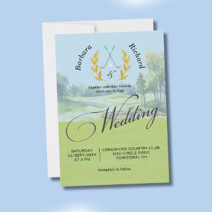 Watercolor Elegant Golf Wedding w/Details  Invitation