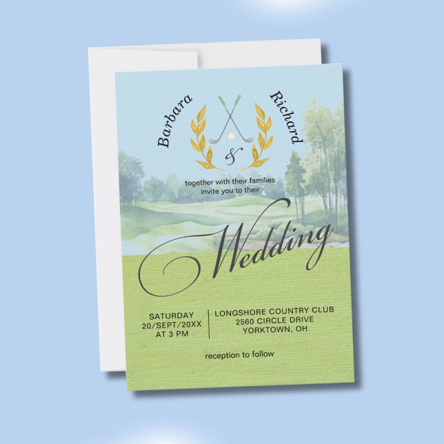 Watercolor Elegant Golf Wedding w/Details  Invitation (Creator Uploaded)