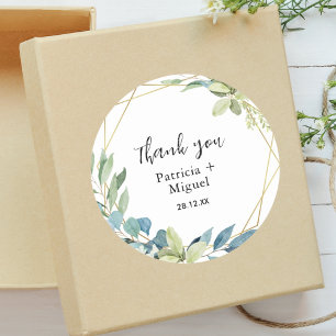 Watercolor Elegant Greenary Wedding Thank You Classic Round Sticker