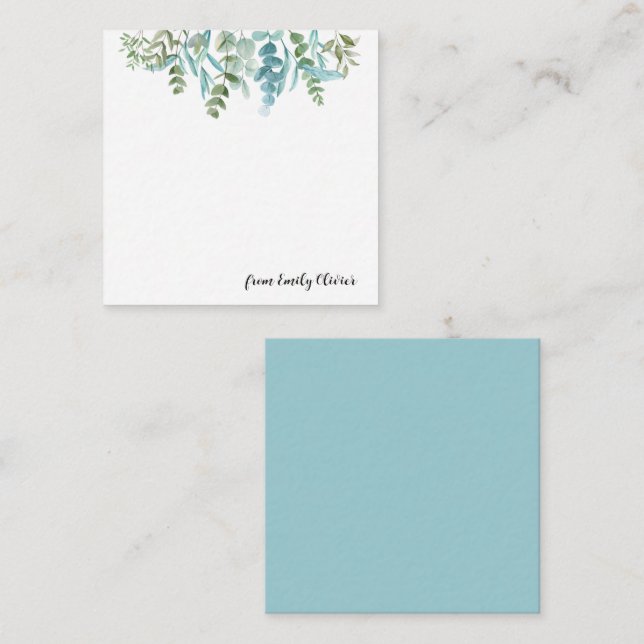 Watercolor Elegant Greenery - Custom Name  Card (Front/Back)