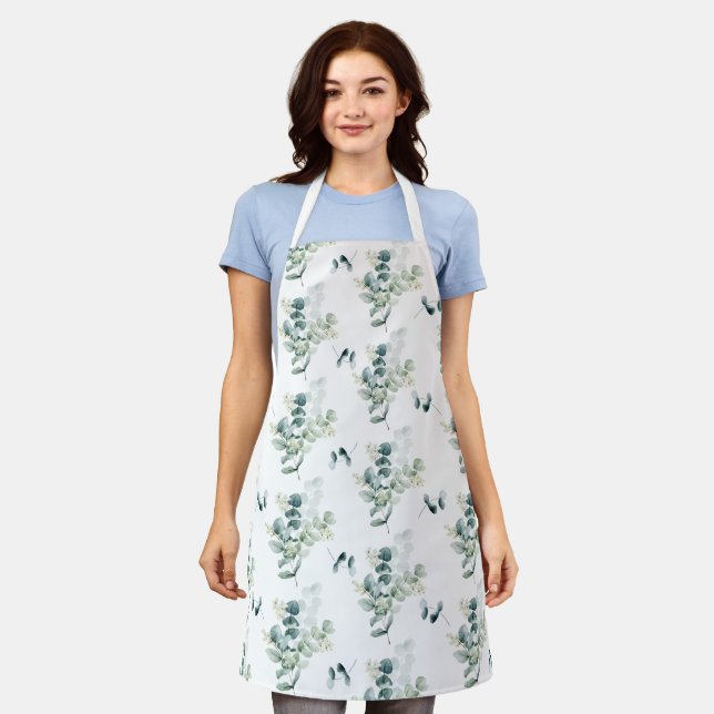 Watercolor Elegant Greenery Eucalyptus Leaves  Apron (Worn)