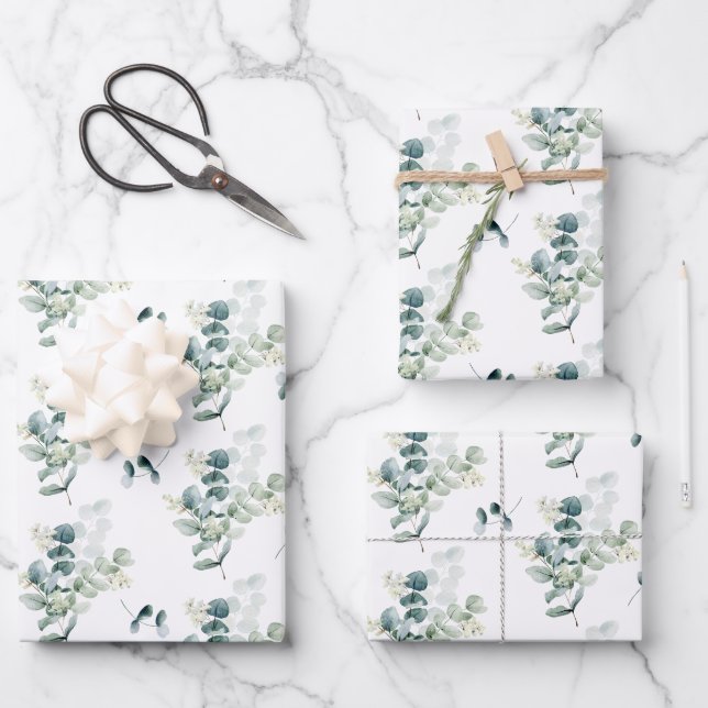 Watercolor Elegant Greenery Eucalyptus Leaves  Wrapping Paper Sheet (Front)
