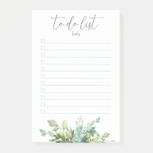Watercolor Elegant Greenery To Do List Post-it Not Notes