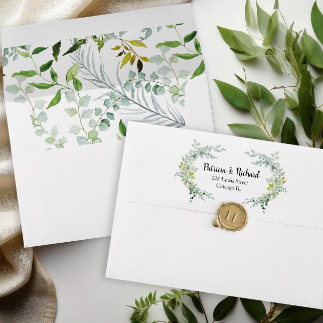 Watercolor Elegant Greenery Wedding Envelope (Creator Uploaded)