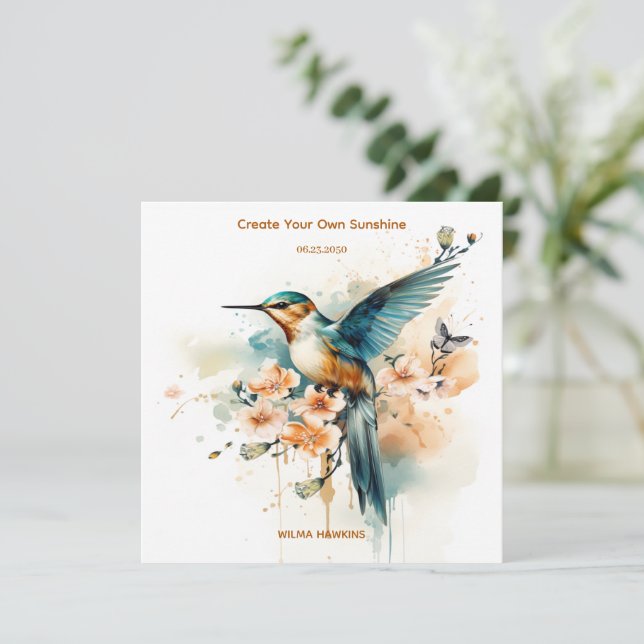 Watercolor Elegant Hummingbird Monogram With Name (Standing Front)