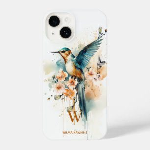 Watercolor Elegant Hummingbird Monogram With Name iPhone 14 Case