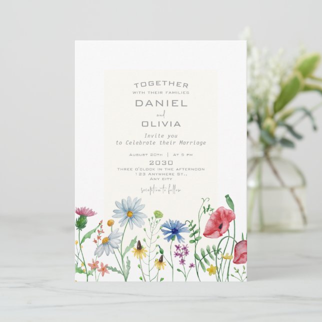 Watercolor Elegant Illustrative Floral Wedding Invitation (Standing Front)