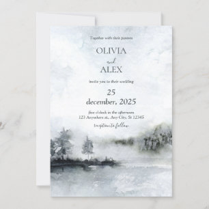 Watercolor elegant in winter Wedding invitation