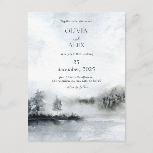 Watercolor elegant  in winter Wedding invitation  Postcard (Front)