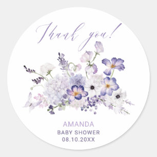 Watercolor Elegant Lilac flowers  Baby Shower Classic Round Sticker