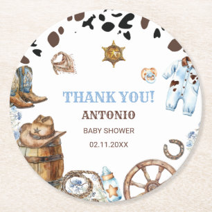 Watercolor  elegant Little Cowboy RodePaper Napkin Round Paper Coaster