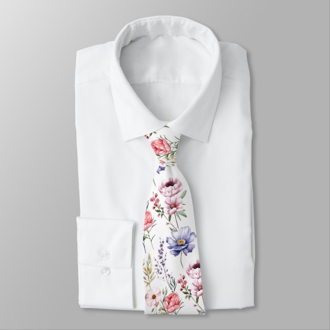 Watercolor Elegant Pastel Florals Tie (Tied)
